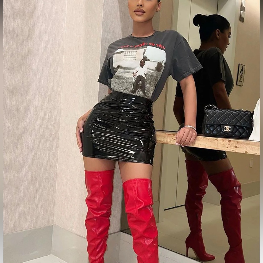 Black Latex PU Skirt with back zipper